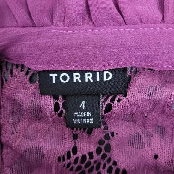 Torrid Womens Babydoll Tiered Top Purple 4x Lace Embroidered Long Sleeve Flowy - Picture 4 of 7